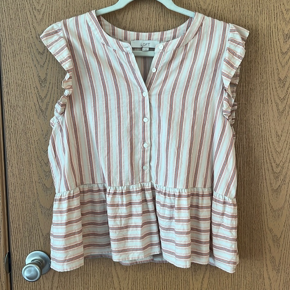 LOFT Top—Striped with Ruffle Detail - Size Large